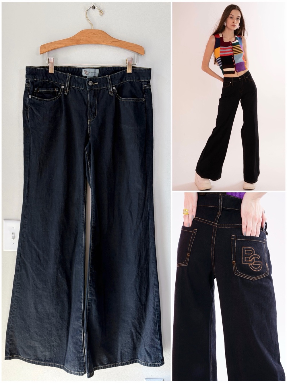 BCBGeneration Baggy Wide Leg Dark Wash Jeans Streetwear Skater Lightweight Denim